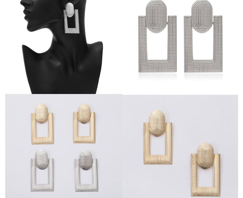 Fashion White K Hollow Square Bump Pleat Round Stitching Stud Earrings,Drop Earrings