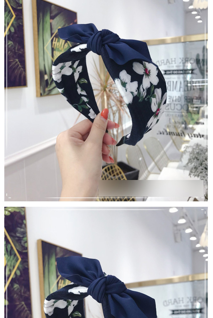 Fashion Navy Floral Fabric Bow Wide-brimmed Headband,Head Band