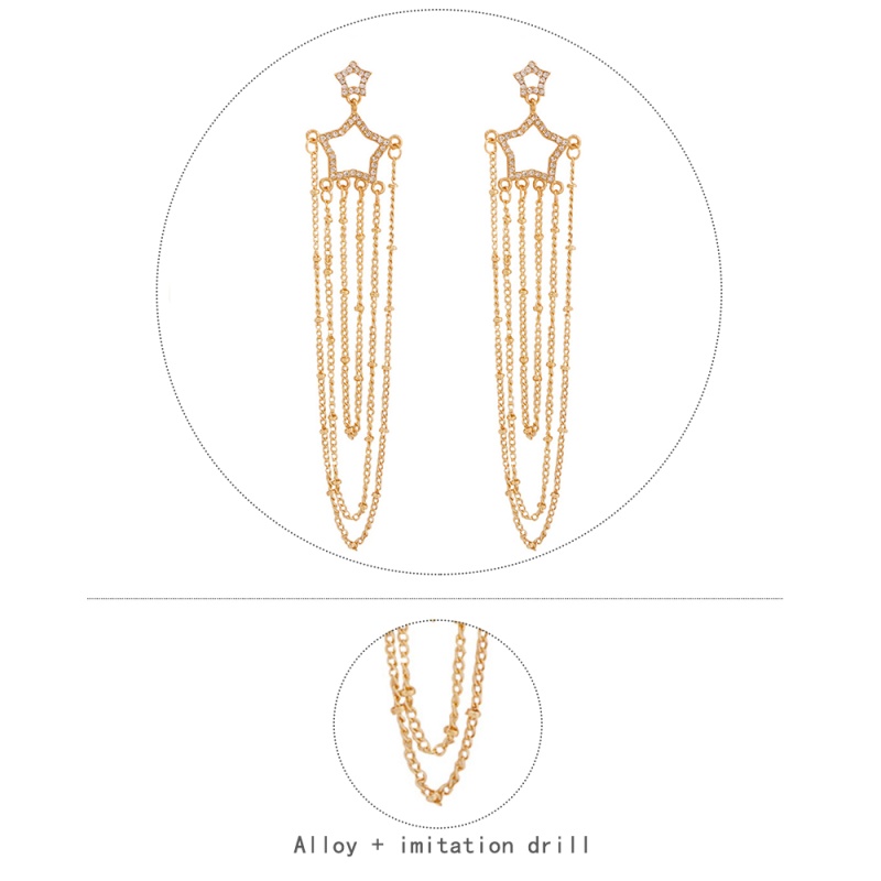 Fashion Gold Alloy Pearl Pentagram Tassel Stud Earrings,Drop Earrings