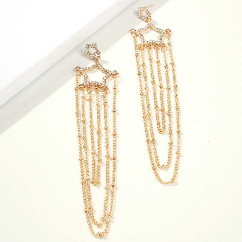 Fashion Gold Alloy Pearl Pentagram Tassel Stud Earrings,Drop Earrings
