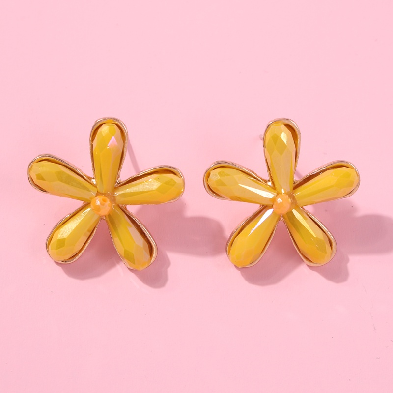 Fashion Yellow Alloy Resin Flower Earrings,Stud Earrings