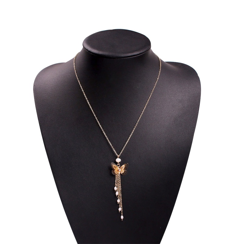 Fashion Gold Alloy Natural Pearl Butterfly Tassel Necklace,Pendants