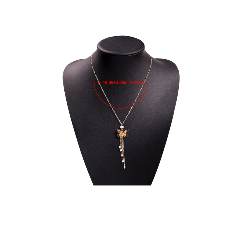 Fashion Gold Alloy Natural Pearl Butterfly Tassel Necklace,Pendants