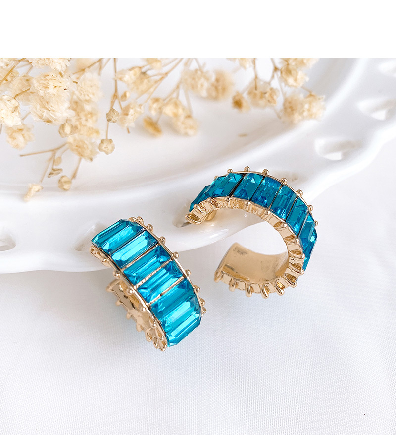Fashion Blue Alloy Diamond Wide Round Earrings,Stud Earrings