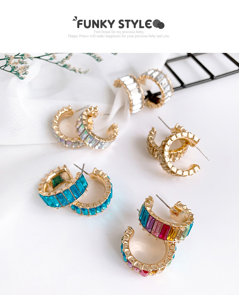 Fashion Color Alloy Diamond Wide Round Earrings,Stud Earrings