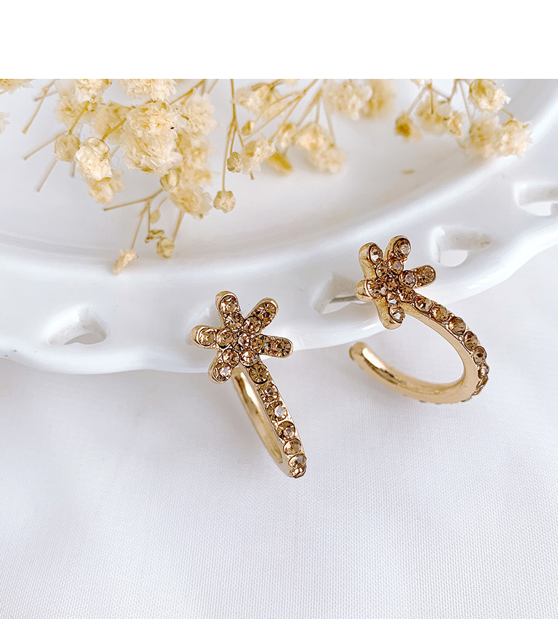 Fashion Champagne Alloy Diamond Round Flower Earrings,Stud Earrings