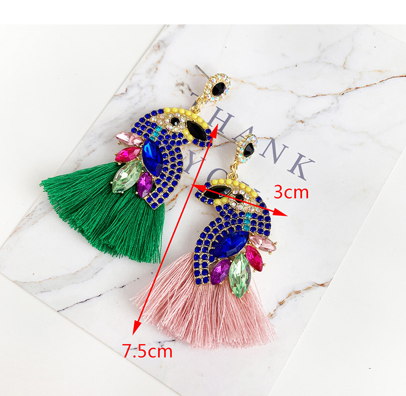 Fashion Color Alloy Diamond-studded Bird Tassel Earrings,Drop Earrings