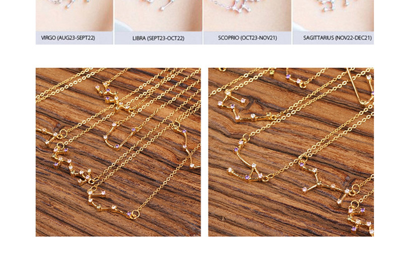 Fashion Pisces Gold Twelve Constellation Inlaid Zircon Necklace,Bracelets