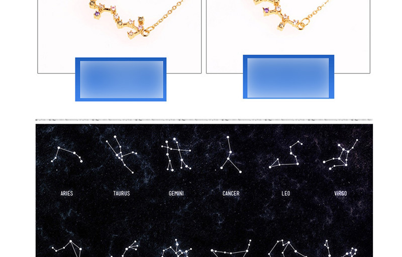 Fashion Pisces Gold Twelve Constellation Inlaid Zircon Necklace,Bracelets