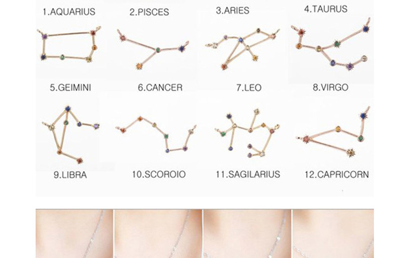 Fashion Aries Gold Twelve Constellation Inlaid Zircon Necklace,Bracelets