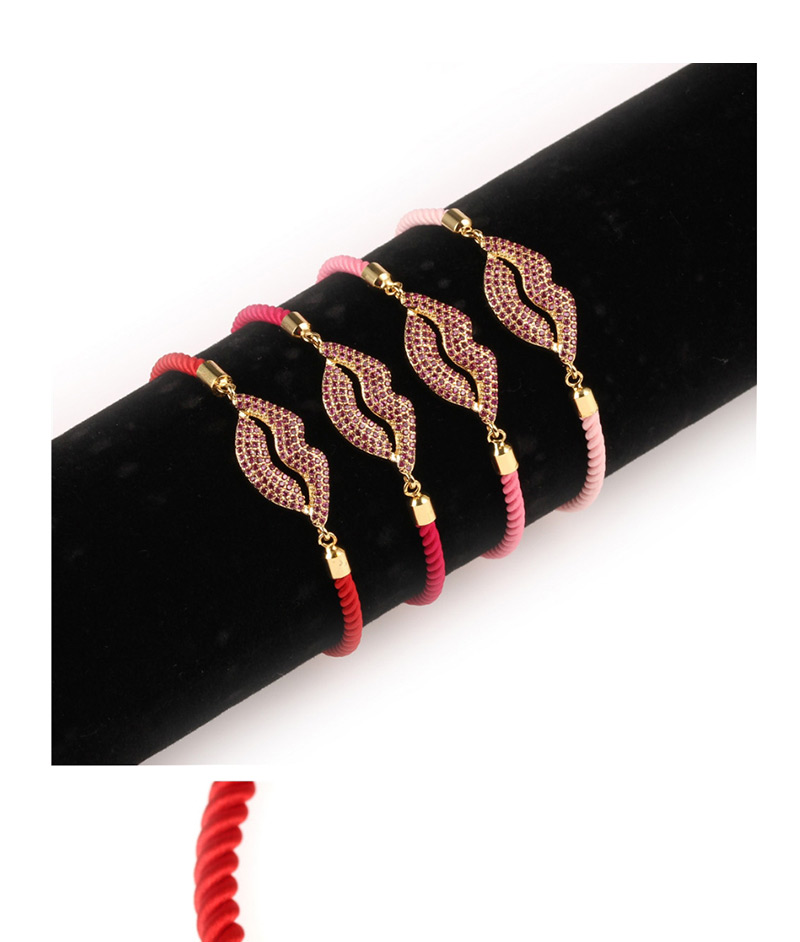 Fashion Light Pink Plated Gold Lip Studded Draw Bracelet,Bracelets