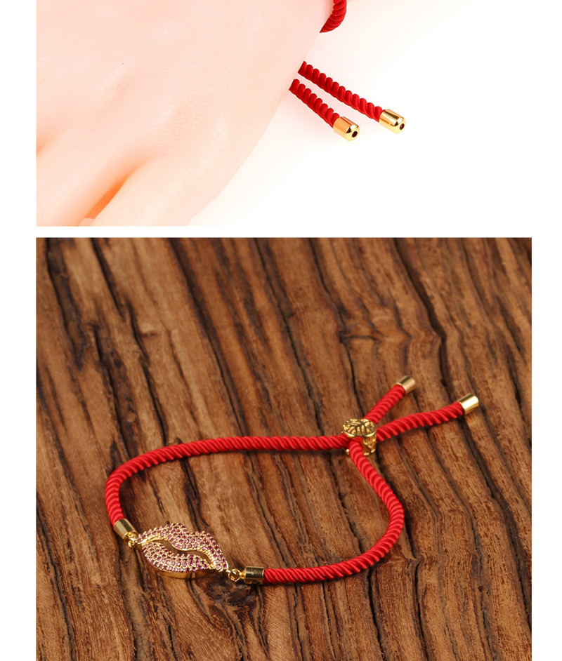 Fashion Rose Red Plated Gold Lip Studded Draw Bracelet,Bracelets