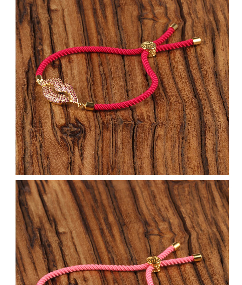 Fashion Light Pink Plated Gold Lip Studded Draw Bracelet,Bracelets