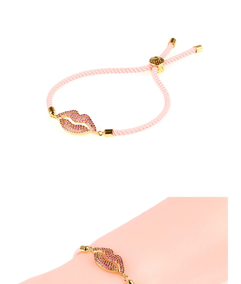 Fashion Peach Powder Plated Gold Lip Studded Draw Bracelet,Bracelets