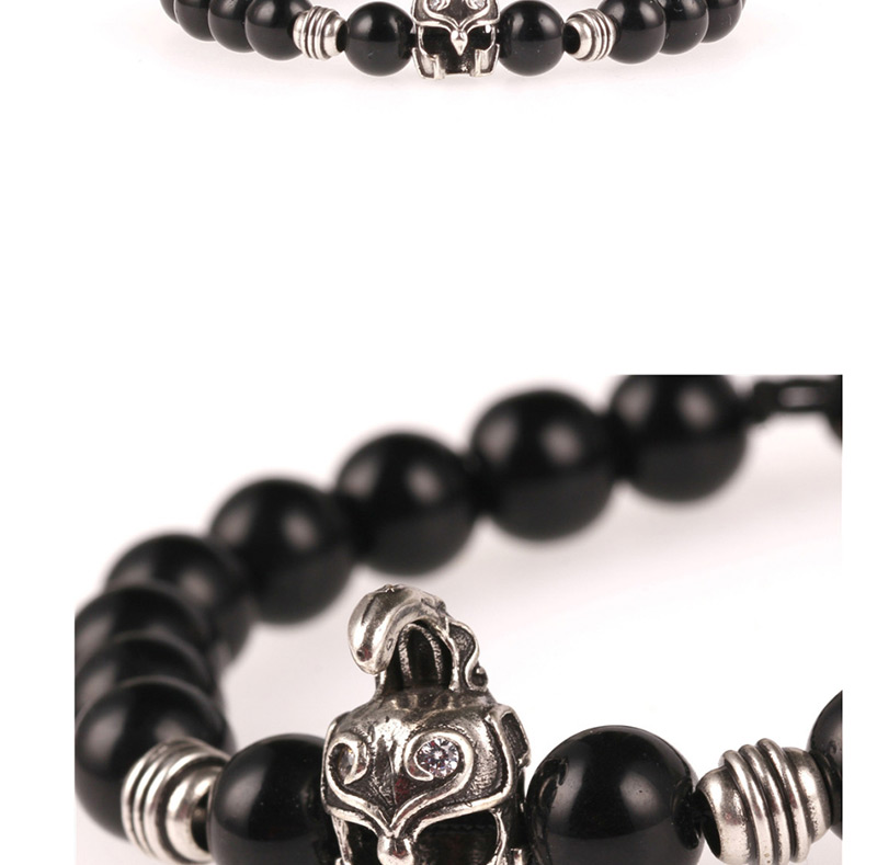 Fashion Black Onyx Roman Warrior Helmet Titanium Steel Woven Pulling Bracelet,Bracelets