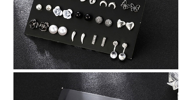 Fashion Silver + Black Alloy Acrylic Butterfly Pearl Love Set 30 Pairs,Earrings set