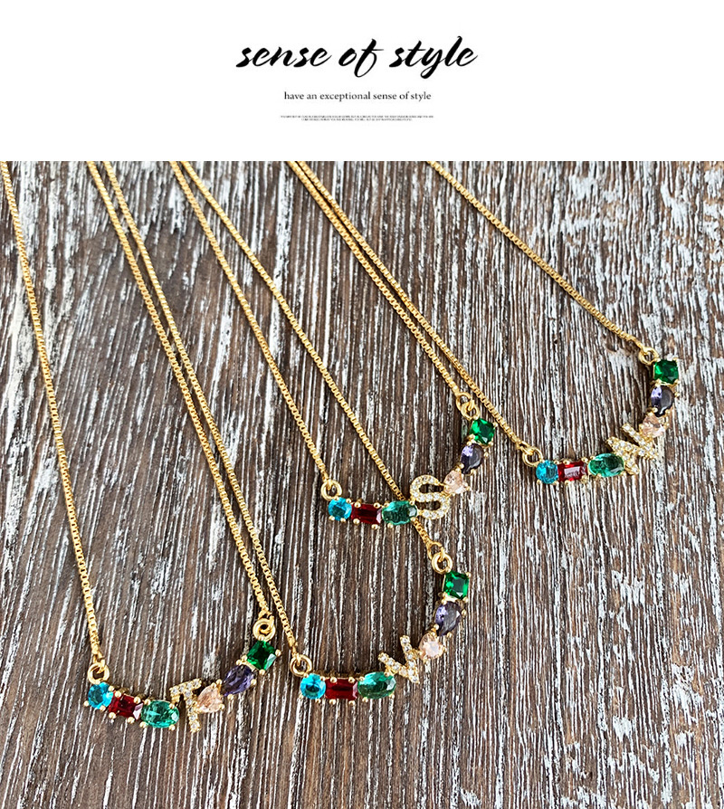 Fashion Golden D Copper Inlaid Zircon Letter Necklace,Necklaces