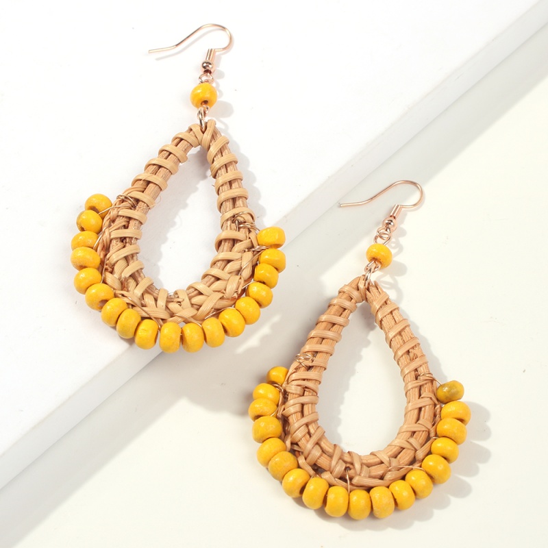Fashion Yellow Alloy Rattan Resin Beads Earrings,Drop Earrings