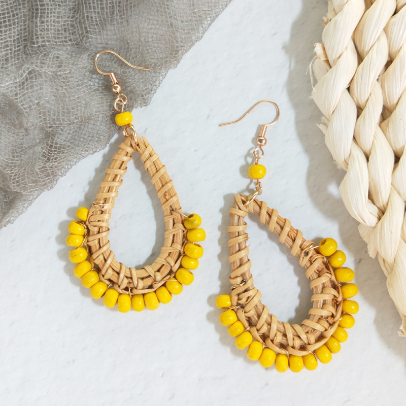 Fashion Yellow Alloy Rattan Resin Beads Earrings,Drop Earrings