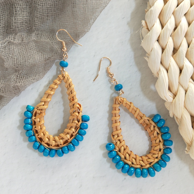 Fashion Blue Alloy Rattan Resin Beads Earrings,Drop Earrings