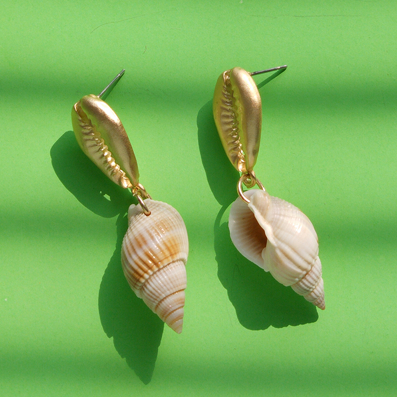 Fashion Light Green Shell Alloy Shell Conch Earrings,Drop Earrings