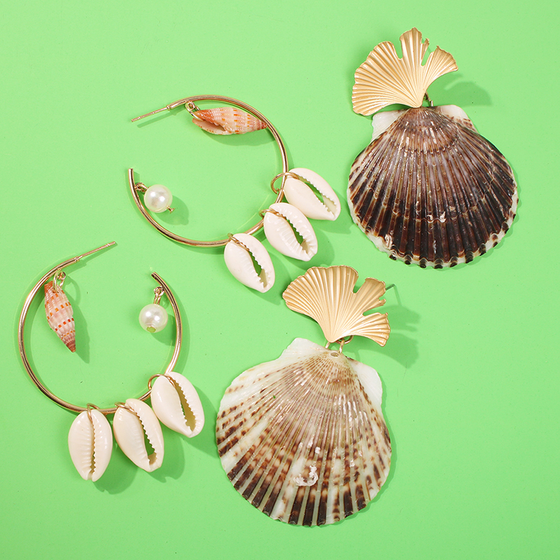 Fashion Golden Three Shells Alloy Shell Circle Earrings,Drop Earrings