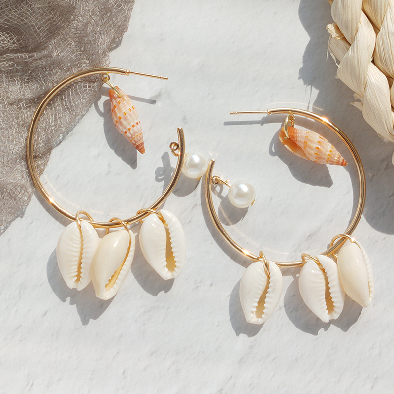Fashion Golden Three Shells Alloy Shell Circle Earrings,Drop Earrings