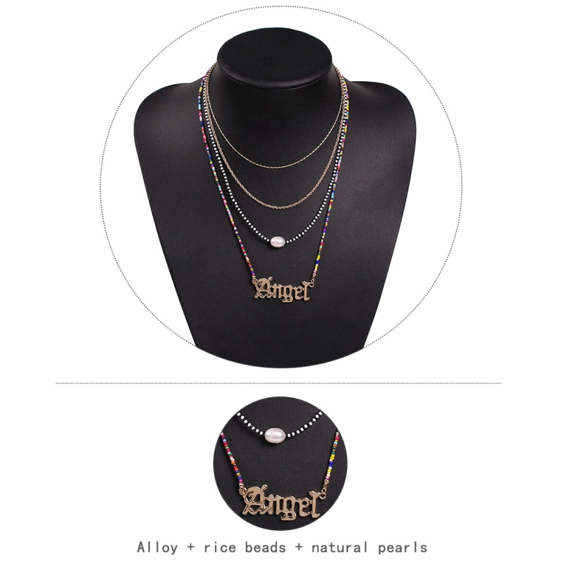Fashion Color Alloy Rice Beads Color Letter Necklace,Multi Strand Necklaces