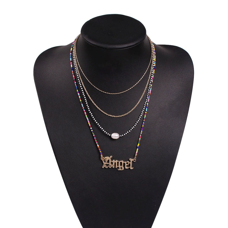 Fashion Color Alloy Rice Beads Color Letter Necklace,Multi Strand Necklaces
