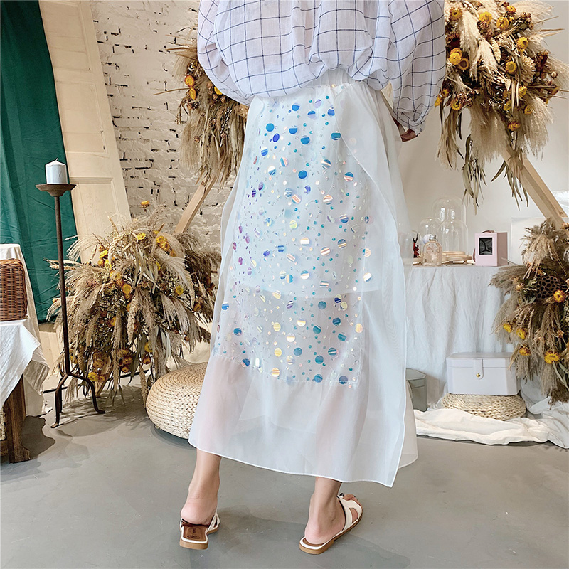 Fashion White Sequin Split Skirt,Skirts