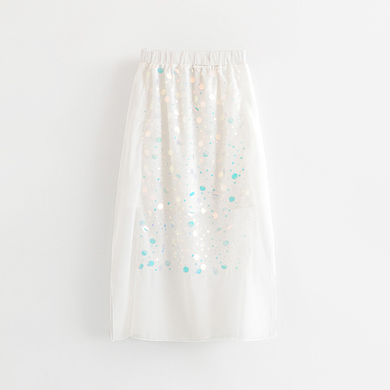 Fashion White Sequin Split Skirt,Skirts