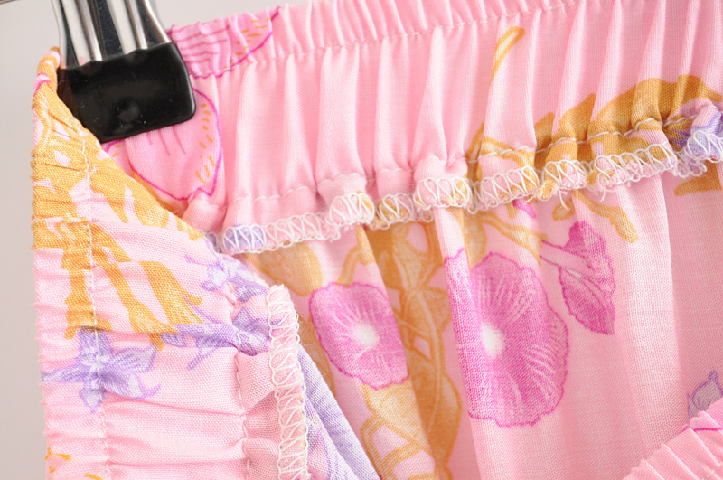 Fashion Pink Solanum Print Elastic Waist Shorts,Shorts