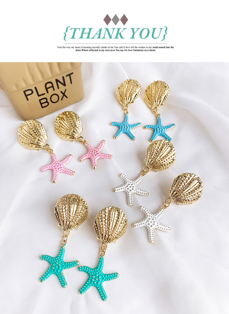 Fashion Pink Alloy Shell Starfish Earrings,Drop Earrings