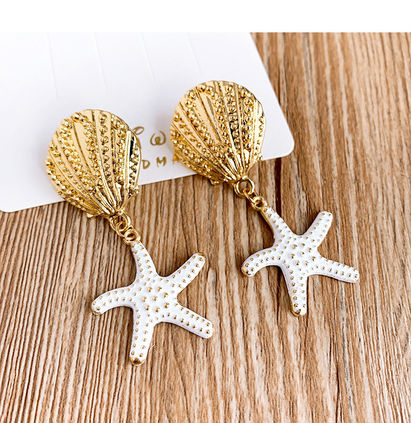 Fashion Pink Alloy Shell Starfish Earrings,Drop Earrings