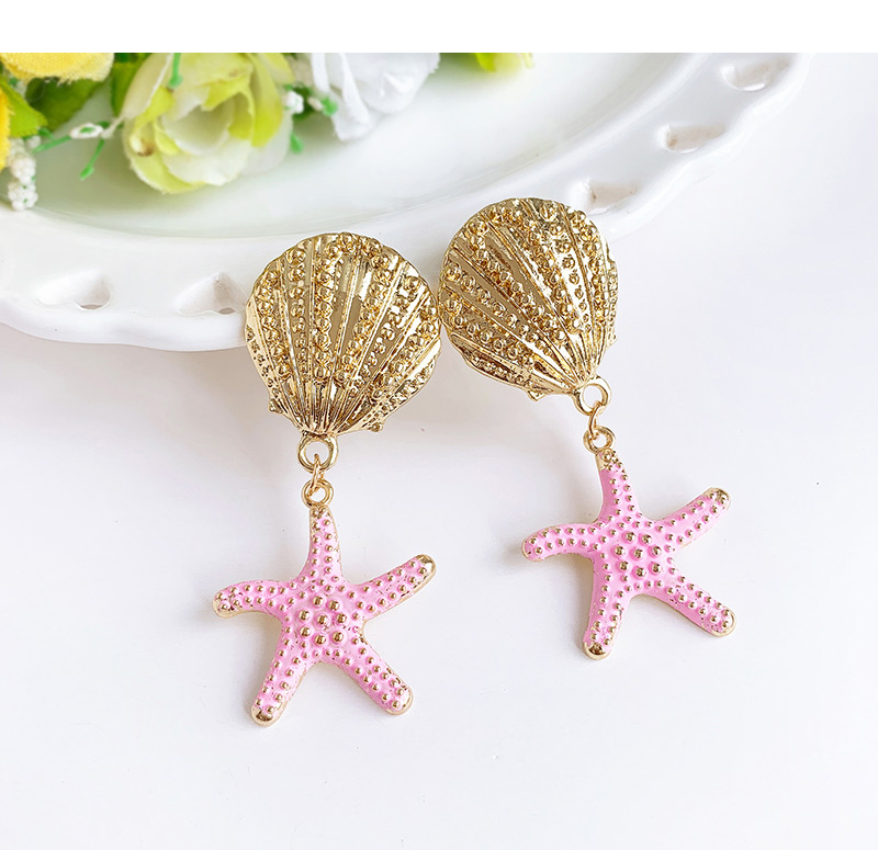 Fashion White Alloy Shell Starfish Earrings,Drop Earrings
