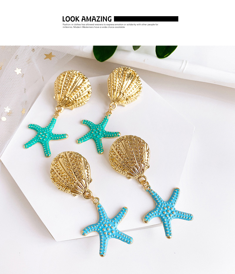 Fashion Blue Alloy Shell Starfish Earrings,Drop Earrings