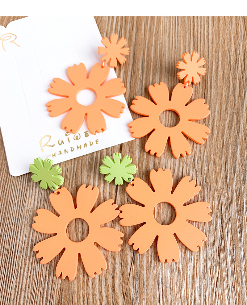 Fashion Orange + Green Resin Flower Earrings,Drop Earrings