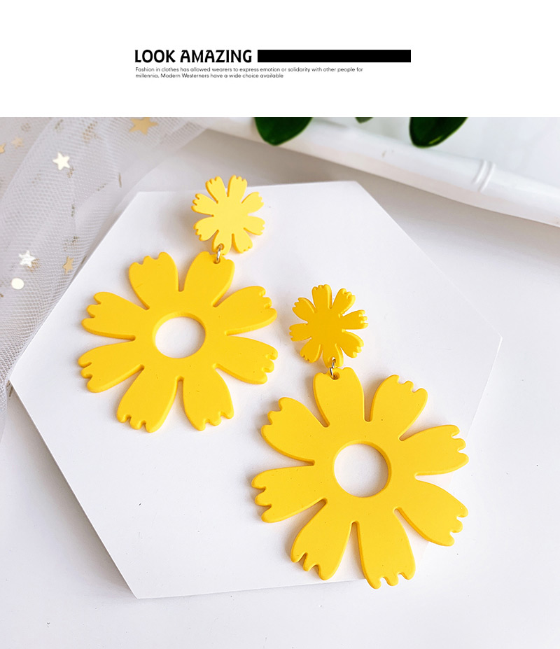 Fashion Yellow Resin Flower Earrings,Drop Earrings