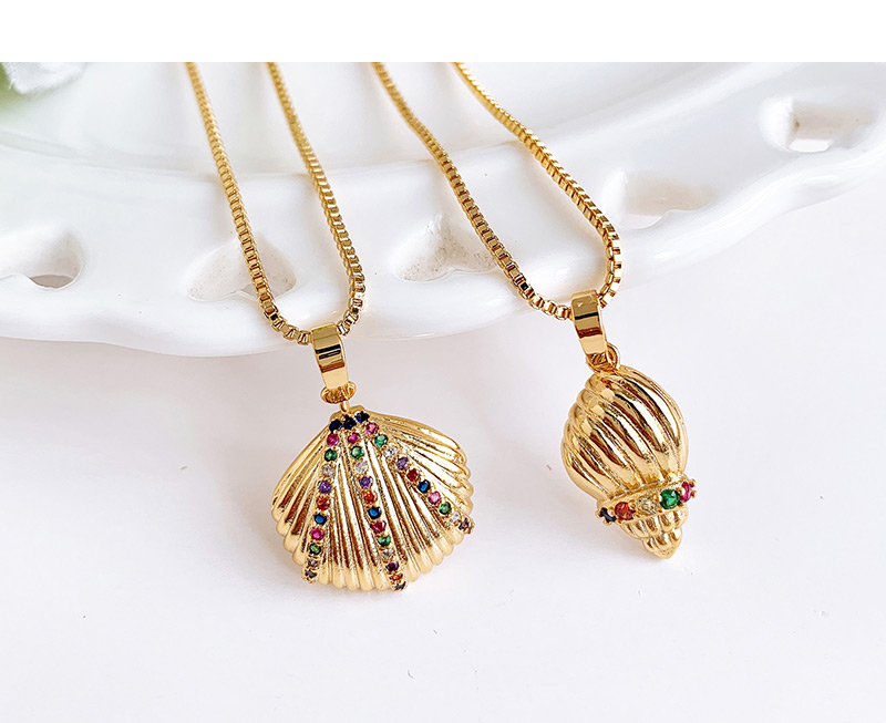 Fashion Gold Copper Inlaid Zircon Shell Necklace,Necklaces