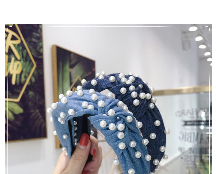 Fashion Light Color Denim Beaded Knotted Wide-brimmed Headband,Head Band