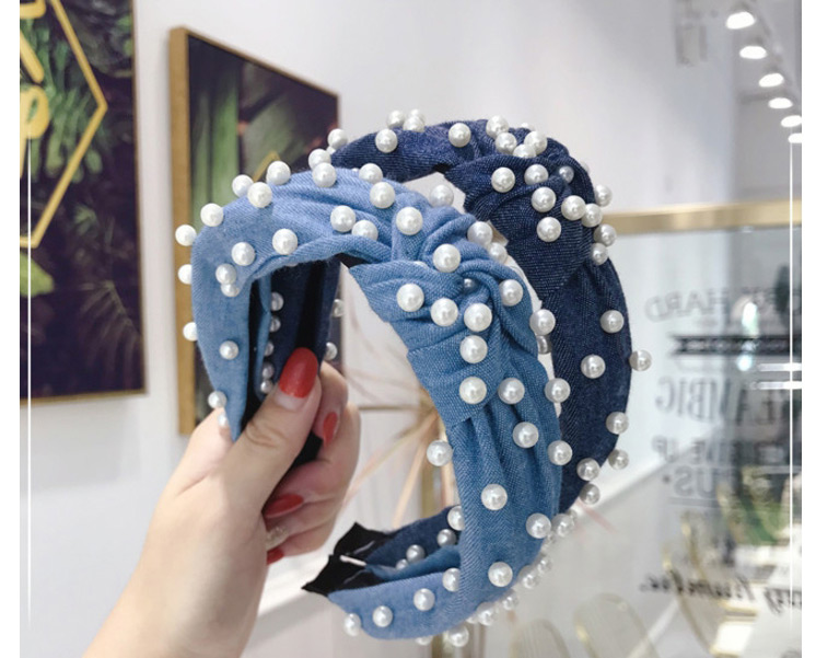 Fashion Light Color Denim Beaded Knotted Wide-brimmed Headband,Head Band