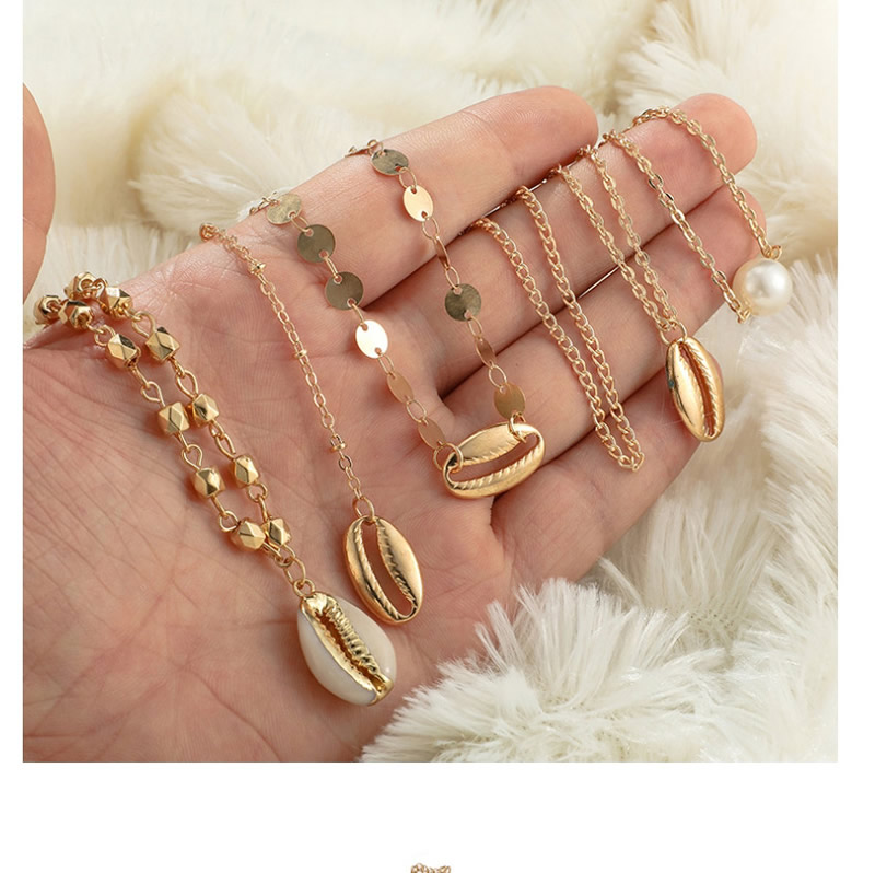 Fashion Gold Alloy Shell Pearl Sequin Multilayer Necklace,Multi Strand Necklaces