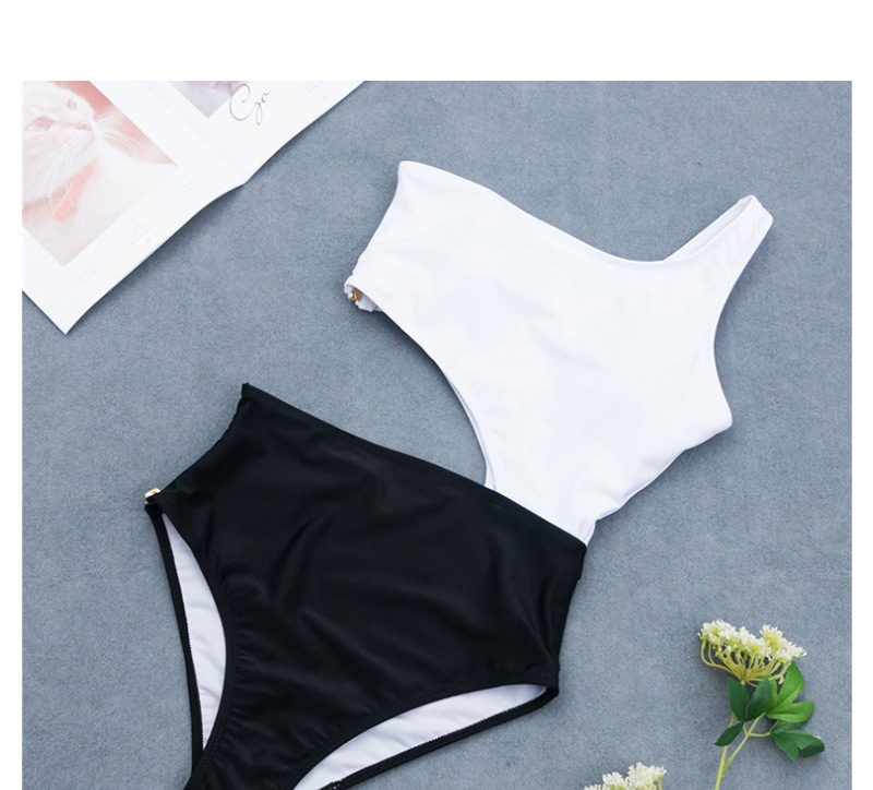 Fashion White One-shoulder Zipper One-piece Swimsuit,One Pieces