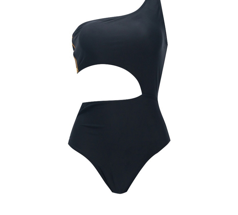 Fashion Black One-shoulder Zipper One-piece Swimsuit,One Pieces