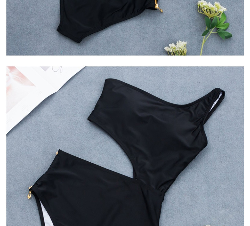 Fashion Black One-shoulder Zipper One-piece Swimsuit,One Pieces