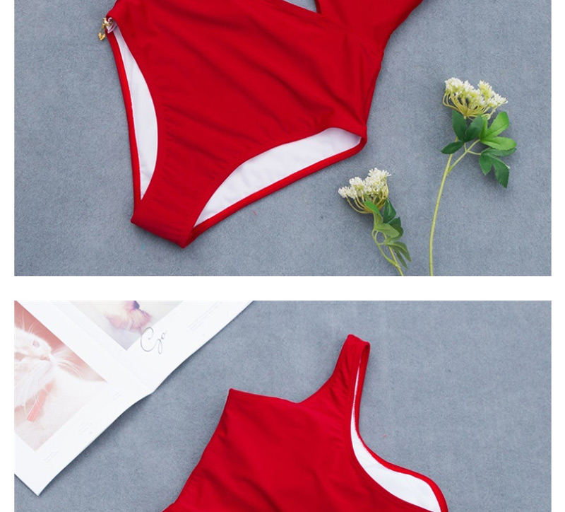 Fashion Red One-shoulder Zipper One-piece Swimsuit,One Pieces
