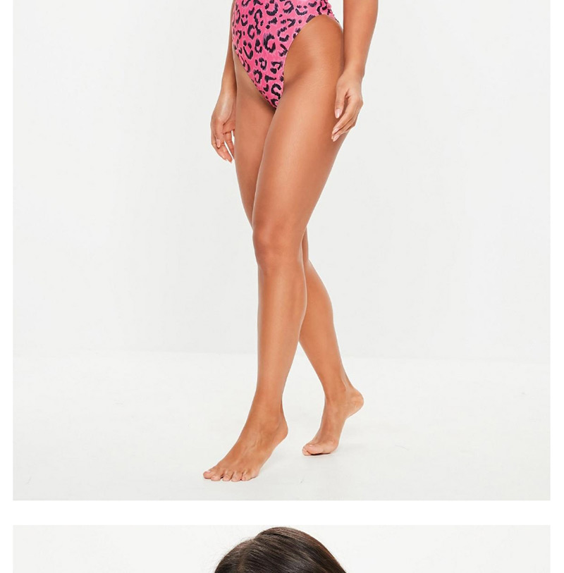 Fashion Rose Red Leopard Print Halter One-piece Swimsuit,One Pieces