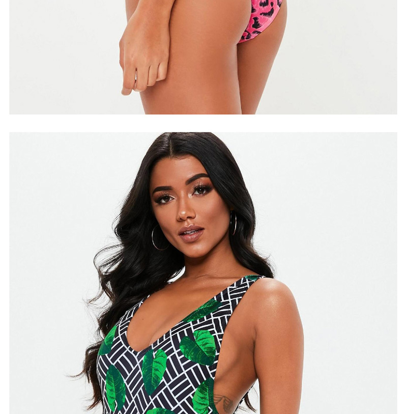 Fashion Green Leopard Print Halter One-piece Swimsuit,One Pieces