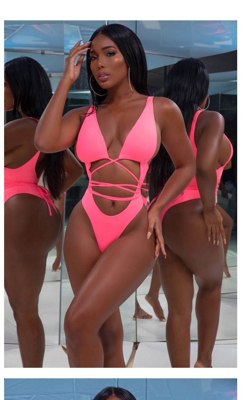 Fashion Pink Lace-up One-piece Swimsuit,One Pieces