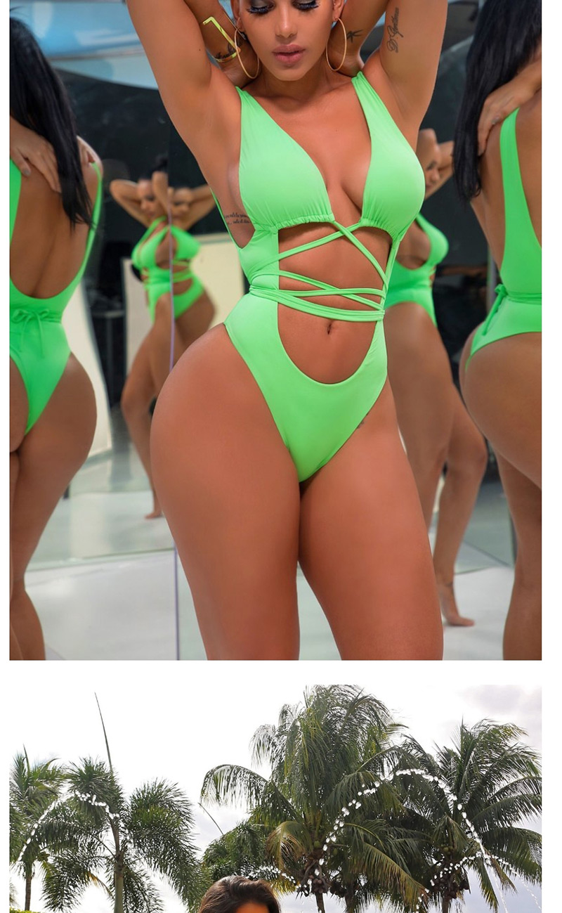 Fashion Green Lace-up One-piece Swimsuit,One Pieces